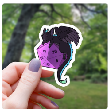 black dragon on d20 dice sticker 3" black dragon on d20 dice sticker 3"