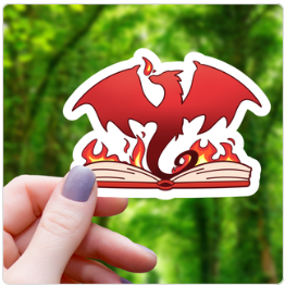 fire breathing book dragon sticker 3"