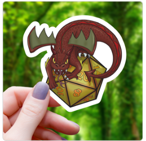 red dragon protecting d20 sticker 3"